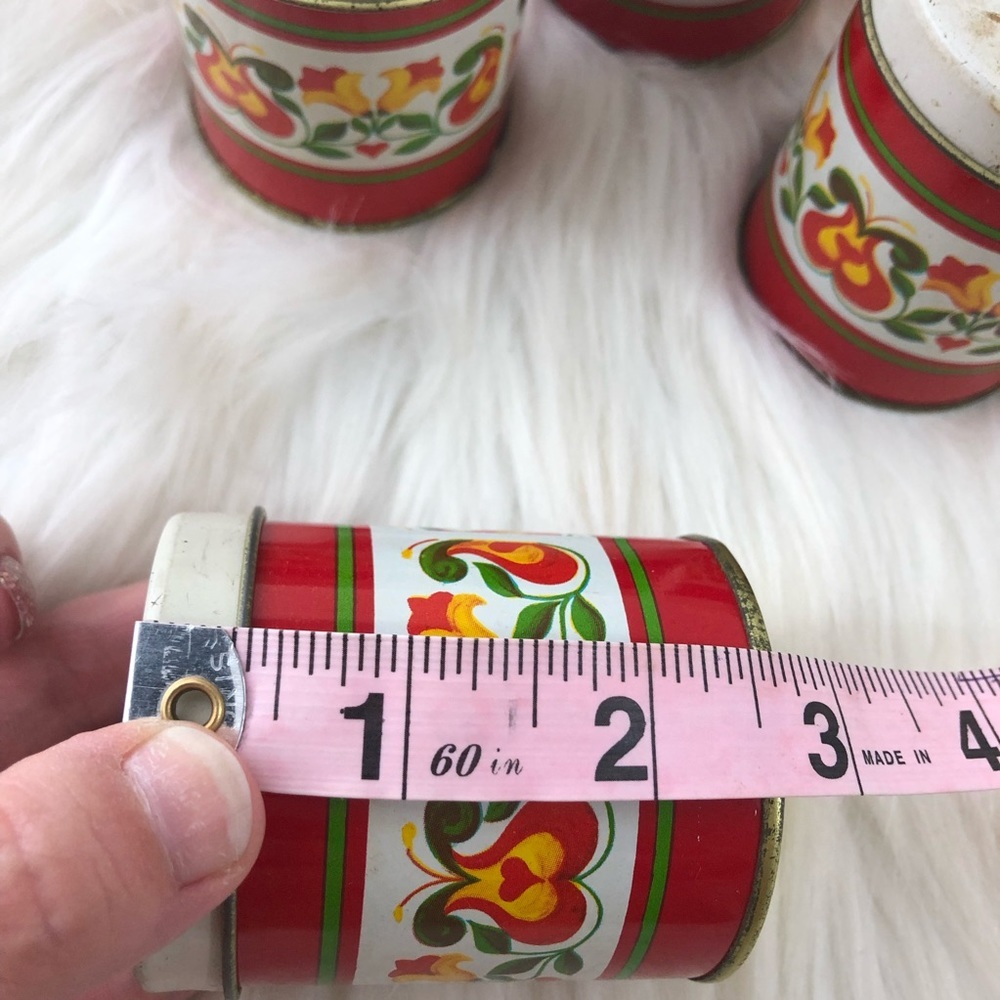 Vintage Metal 60's 70's Style Storage Containers Red Floral Pattern - Picture 10 of 11